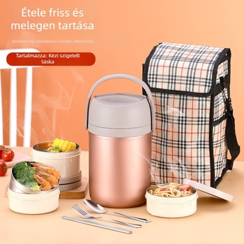 Nagy kapacitású, szigetelt ebéddoboz rozsdamentes acélból, több rétegű, az ízek keveredésének megelőzésére, Bento fazék diákoknak