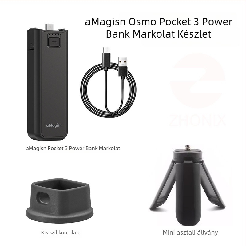 Amai DJI Pocket 3 töltőfogantyú energiabankkal és gimbal-tripoddal