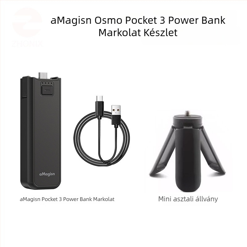 Amai DJI Pocket 3 töltőfogantyú energiabankkal és gimbal-tripoddal