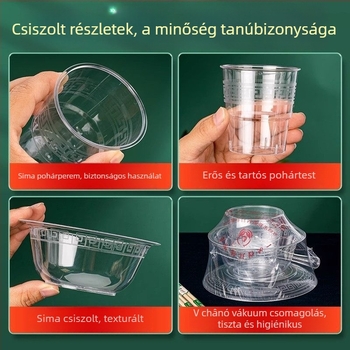 Élelmiszer-minőségű egyszer használatos étkezési készlet: négy részes készlet tálakkal és evőpálcikákkal, vastagabb kemény műanyagból, piknikhez, grillezéshez és otthoni használatra