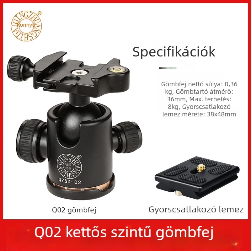 Light age Q02 gömbfejes pan-tilt állvány DSLR kamerához, univerzális csillapítás, 360° panoráma skála, professzionális