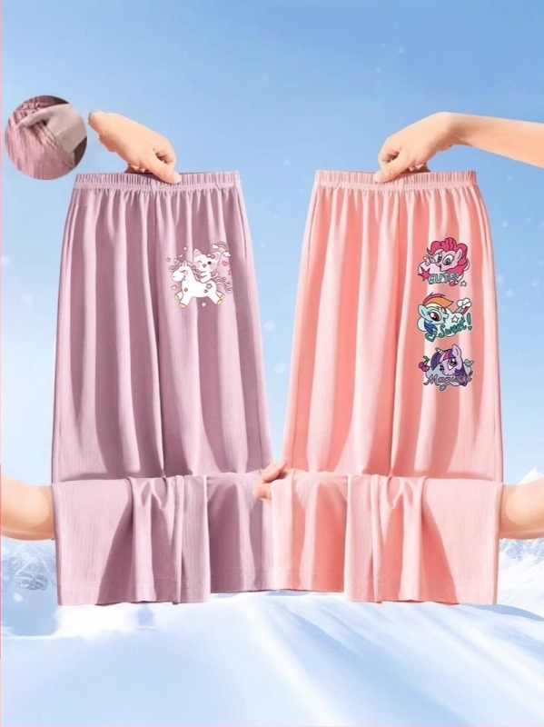 Lányoknak készült nyári ice silk nadrág, 2025-ös új modell, könnyű, széles szárú, karikatúra mintával