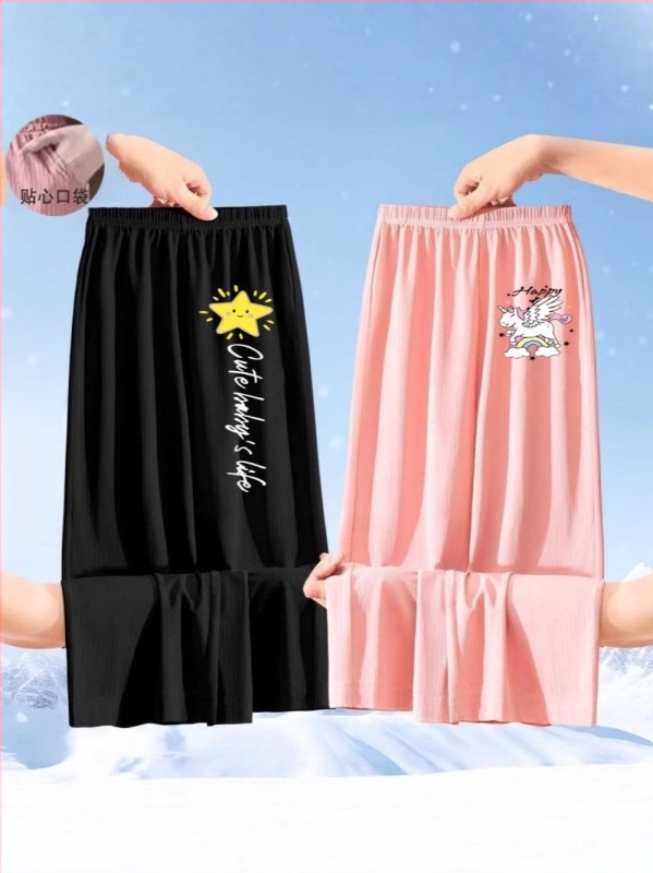 Lányoknak készült nyári ice silk nadrág, 2025-ös új modell, könnyű, széles szárú, karikatúra mintával