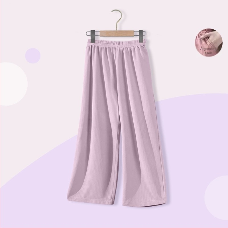 Lányoknak készült nyári ice silk nadrág, 2025-ös új modell, könnyű, széles szárú, karikatúra mintával