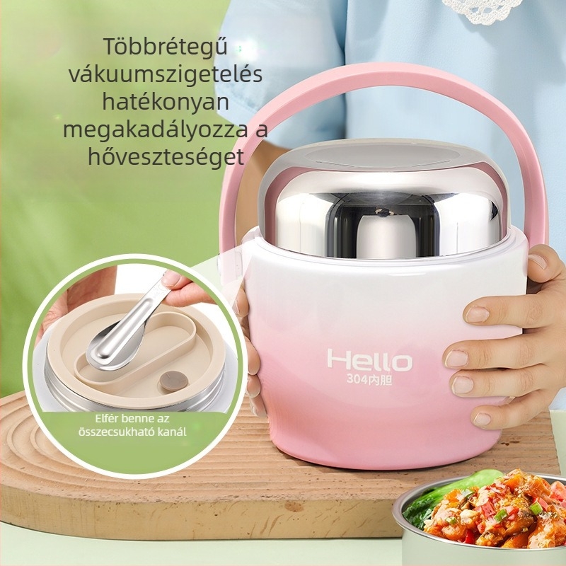 Több rétegű vákuumszigetelésű ebédes doboz, hordozható munka vagy iskola számára, 1.5 L kapacitás