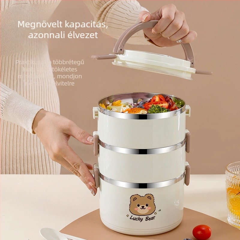 Többszintű rozsdamentes acél szigetelt ebéddoboz, nagy kapacitású, fedéllel, munkahelyre hordozható