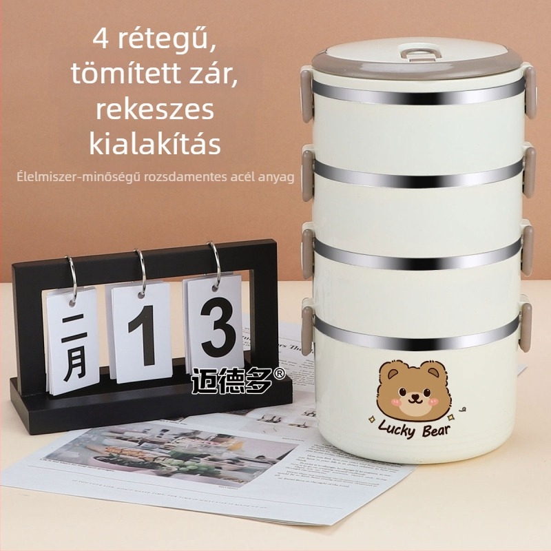 Többszintű rozsdamentes acél szigetelt ebéddoboz, nagy kapacitású, fedéllel, munkahelyre hordozható