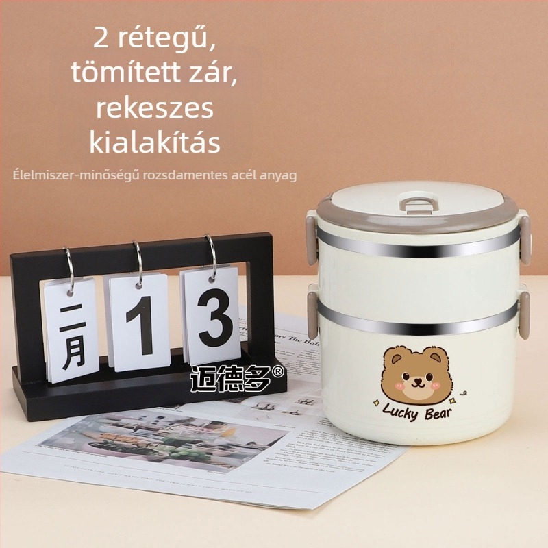 Többszintű rozsdamentes acél szigetelt ebéddoboz, nagy kapacitású, fedéllel, munkahelyre hordozható