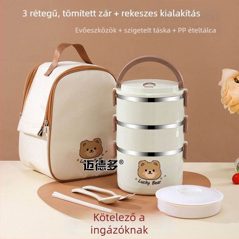 Többszintű rozsdamentes acél szigetelt ebéddoboz, nagy kapacitású, fedéllel, munkahelyre hordozható