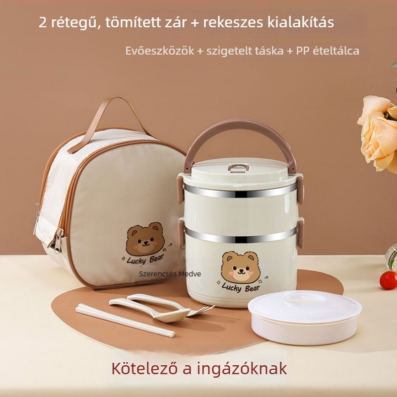Többszintű rozsdamentes acél szigetelt ebéddoboz, nagy kapacitású, fedéllel, munkahelyre hordozható