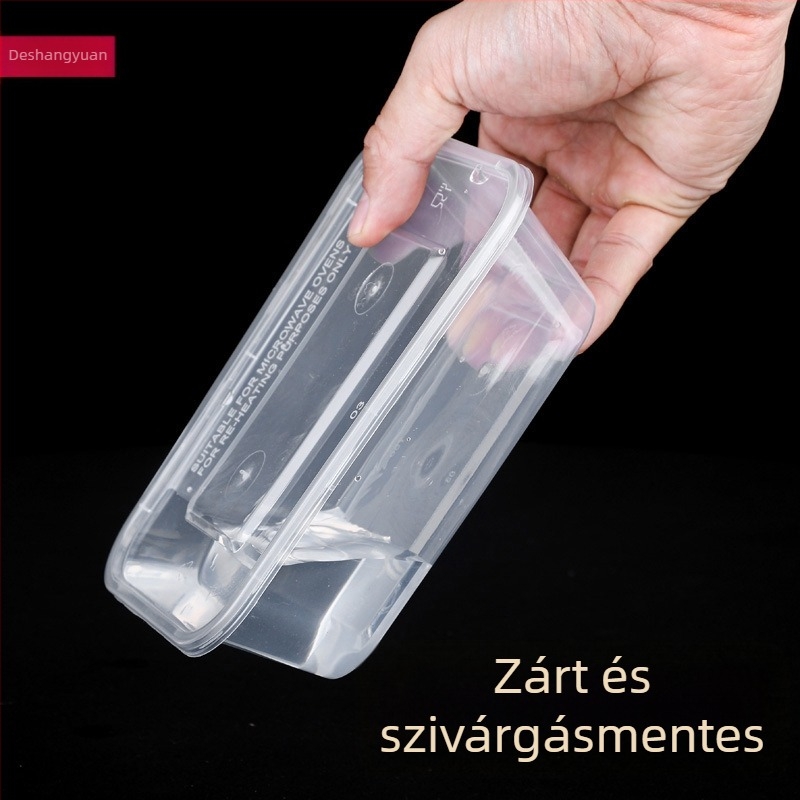 Egyszer használatos, átlátszó téglalap alakú ételhordó fedővel – műanyag ételhordó doboz