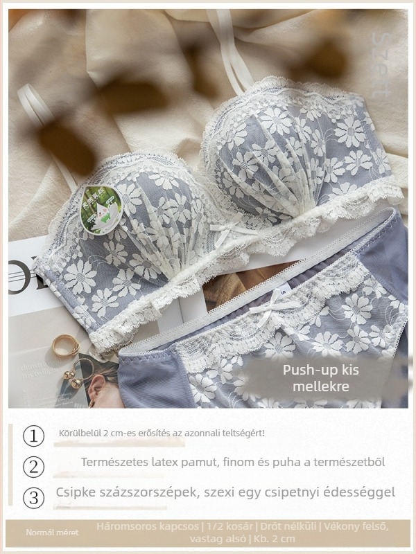 Csipkés, vezeték nélküli melltartó kis mellemhez – gyűjtő hatás és tartás, párnázott készlet
