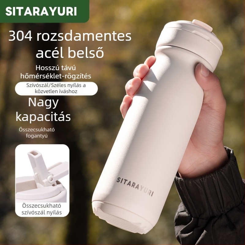 304 rozsdamentes acélból készült isolált pohár, kültéri sportos italos pohár, minimalist dizájn, csavaros kupakkal