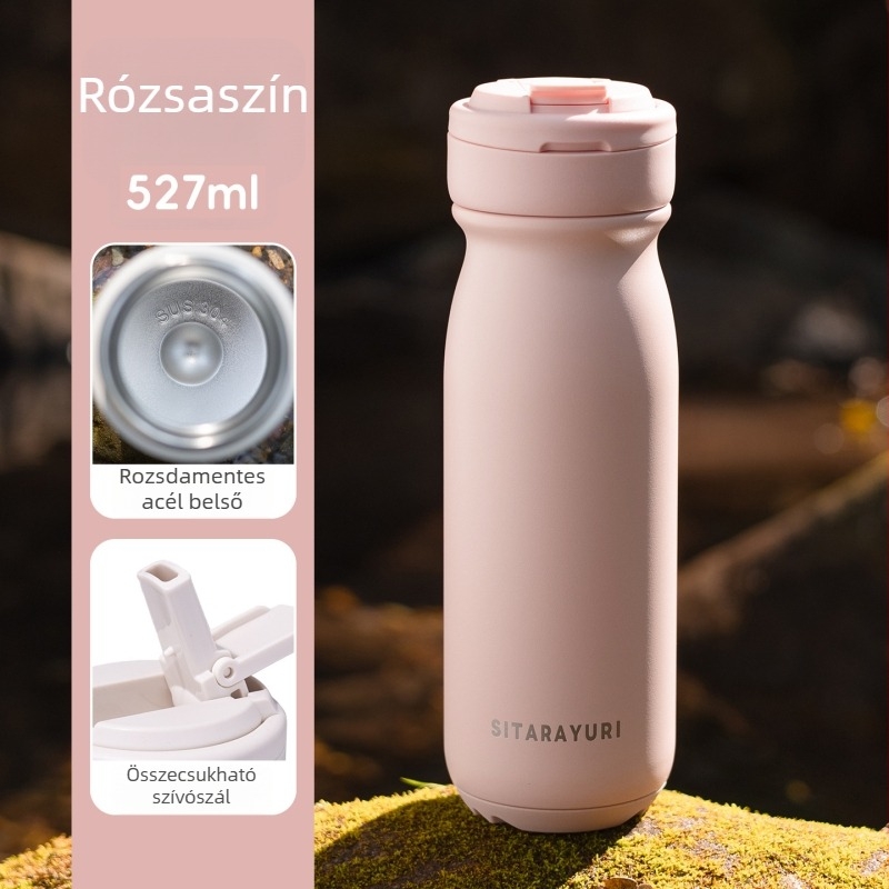 304 rozsdamentes acélból készült isolált pohár, kültéri sportos italos pohár, minimalist dizájn, csavaros kupakkal