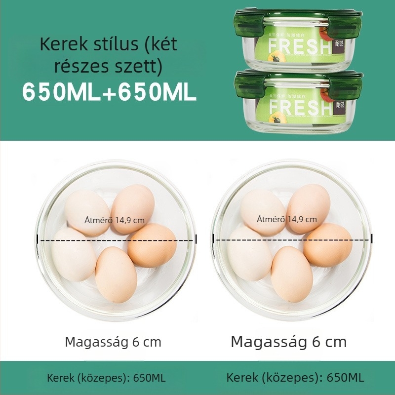2 darabos üveg ebédtál készlet, mikrohullámú sütőben használható, osztott rekeszekkel, fedéllel záródó, hőálló boroszilikát üveg