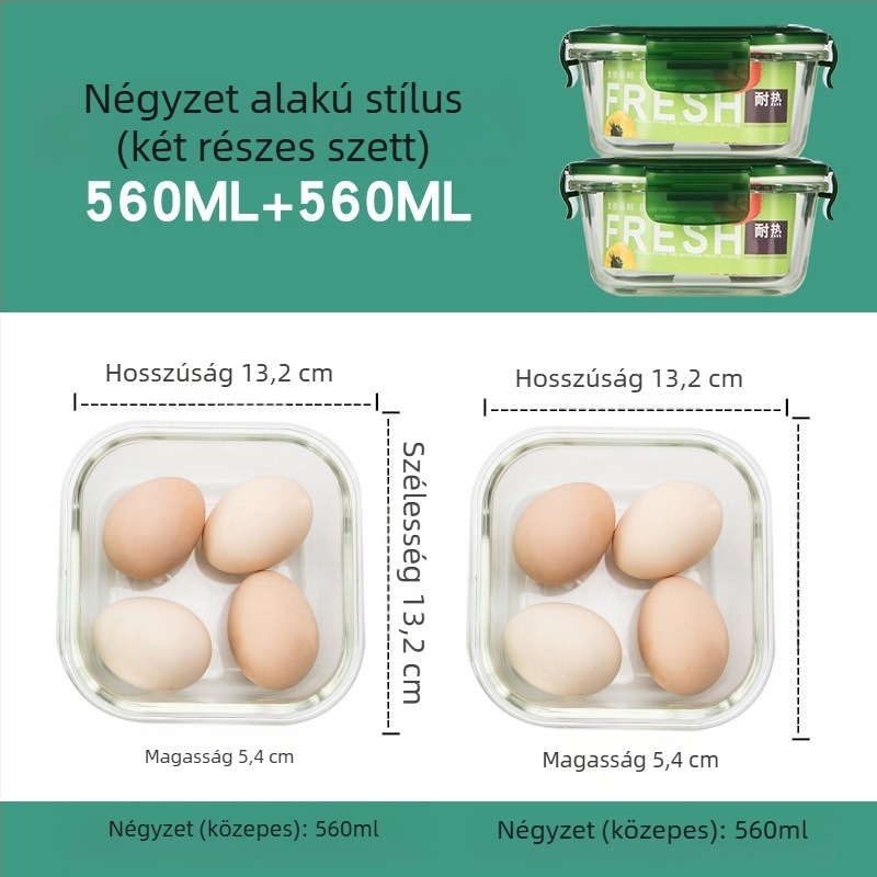 2 darabos üveg ebédtál készlet, mikrohullámú sütőben használható, osztott rekeszekkel, fedéllel záródó, hőálló boroszilikát üveg