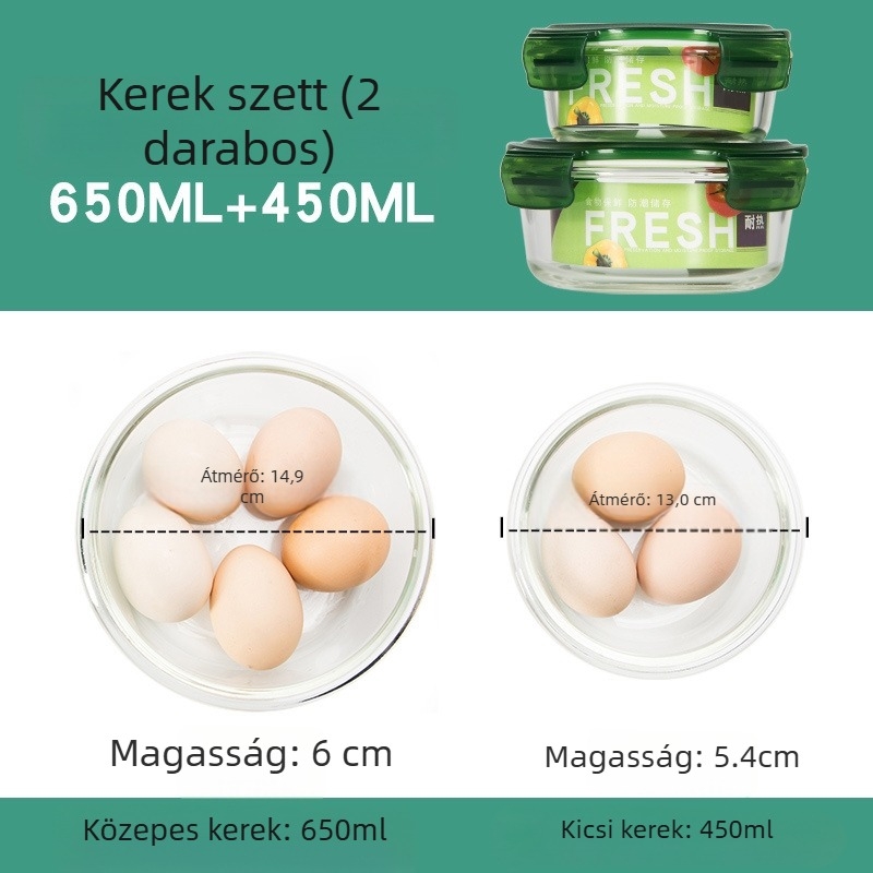 2 darabos üveg ebédtál készlet, mikrohullámú sütőben használható, osztott rekeszekkel, fedéllel záródó, hőálló boroszilikát üveg