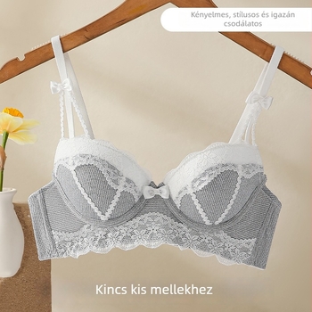 Szexi csipkés melltartó kis méretű mellekhez, vékony push-up, drót nélküli, aranyos masni