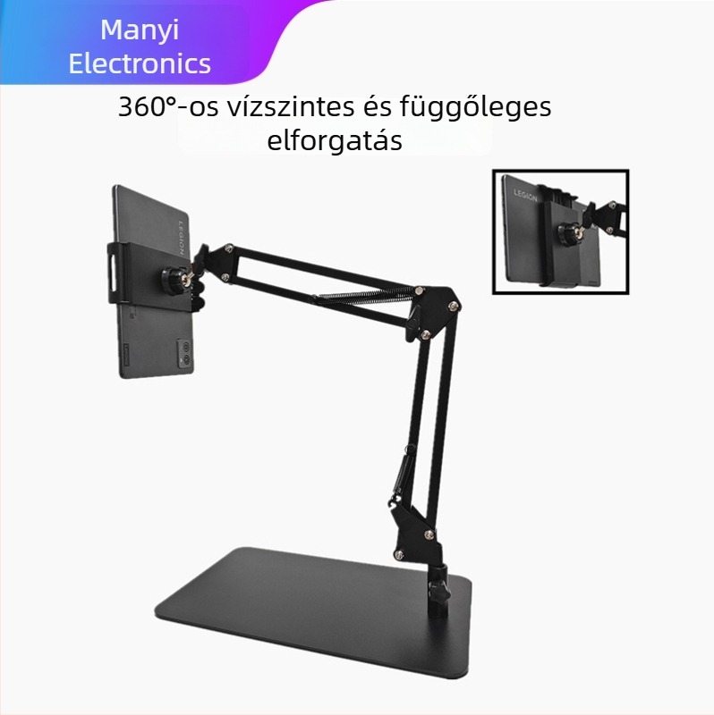 Fémes, kinyújtható asztali kar telefon- és tablet-tartóval, rezgéscsillapító, az ágy melletti használathoz