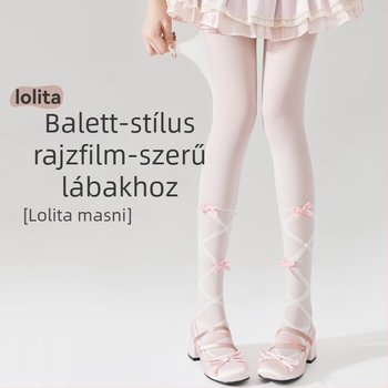 Fehér nylon harisnyák Lolita stílusban, masnival – áttetsző, vékony nőknek