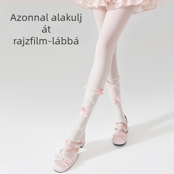 Fehér nylon harisnyák Lolita stílusban, masnival – áttetsző, vékony nőknek