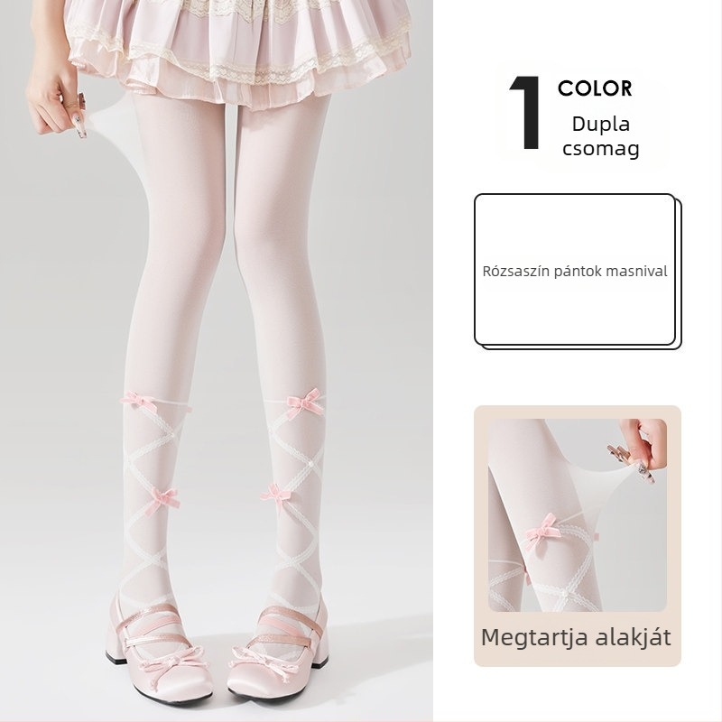 Fehér nylon harisnyák Lolita stílusban, masnival – áttetsző, vékony nőknek