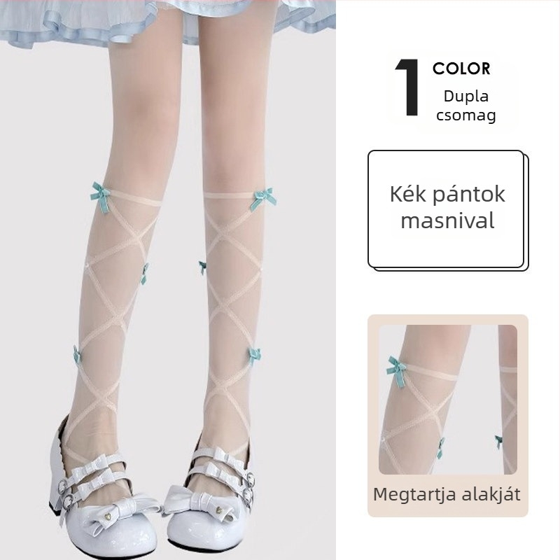 Fehér nylon harisnyák Lolita stílusban, masnival – áttetsző, vékony nőknek