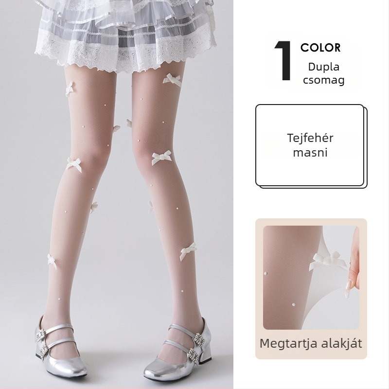 Fehér nylon harisnyák Lolita stílusban, masnival – áttetsző, vékony nőknek