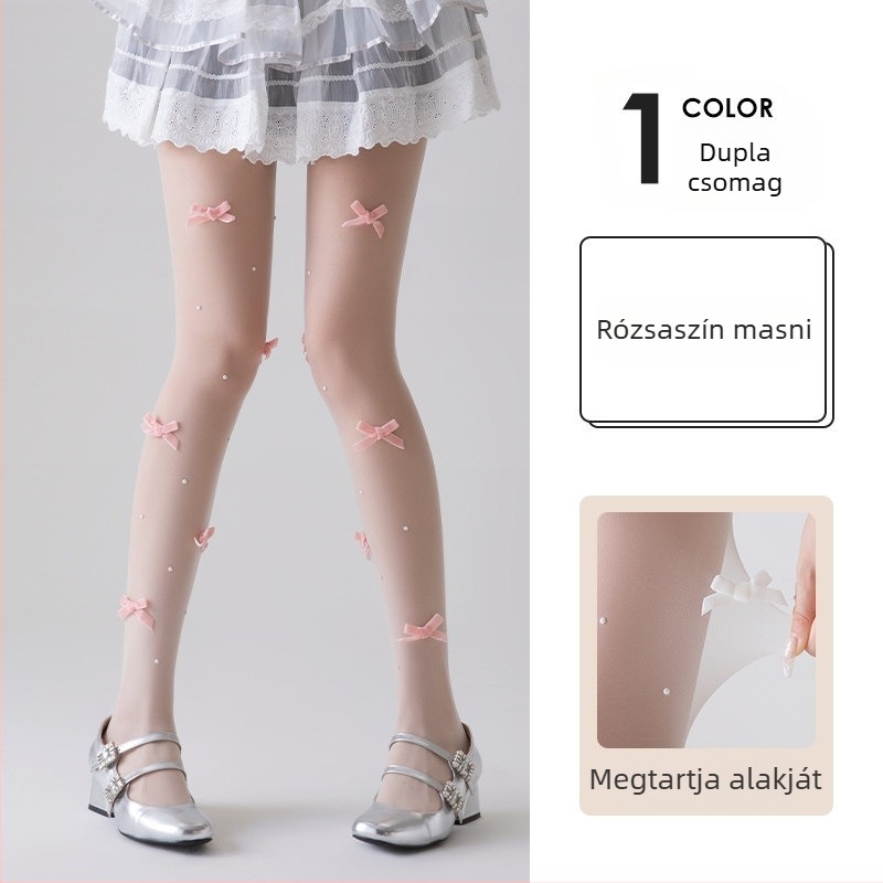 Fehér nylon harisnyák Lolita stílusban, masnival – áttetsző, vékony nőknek