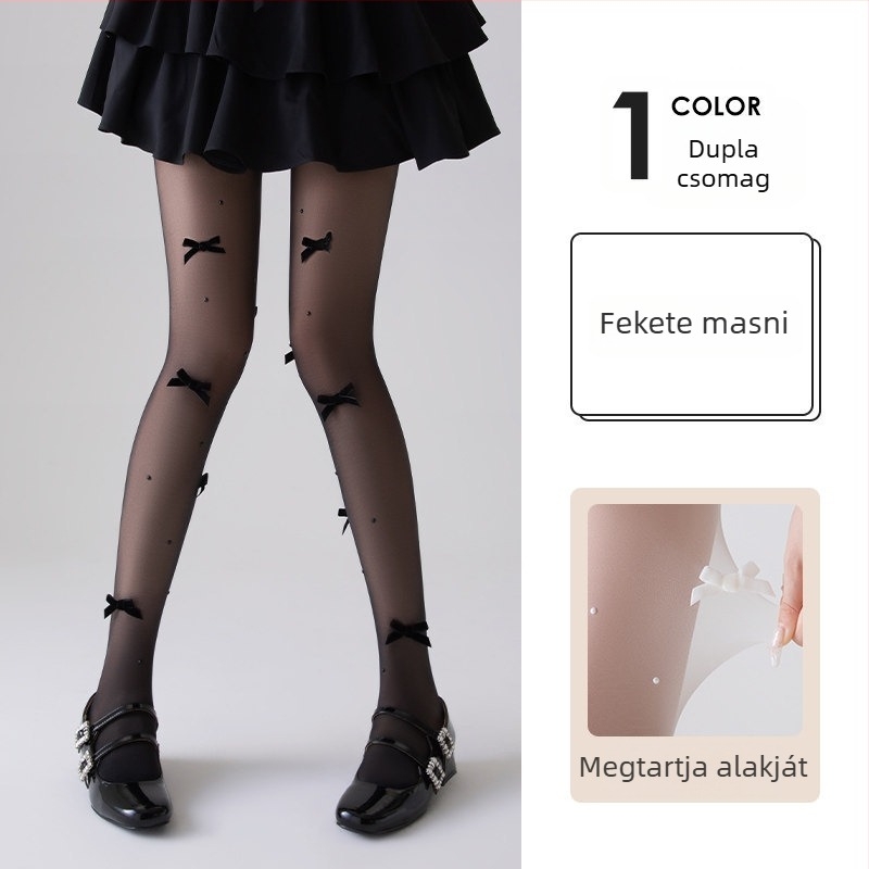Fehér nylon harisnyák Lolita stílusban, masnival – áttetsző, vékony nőknek