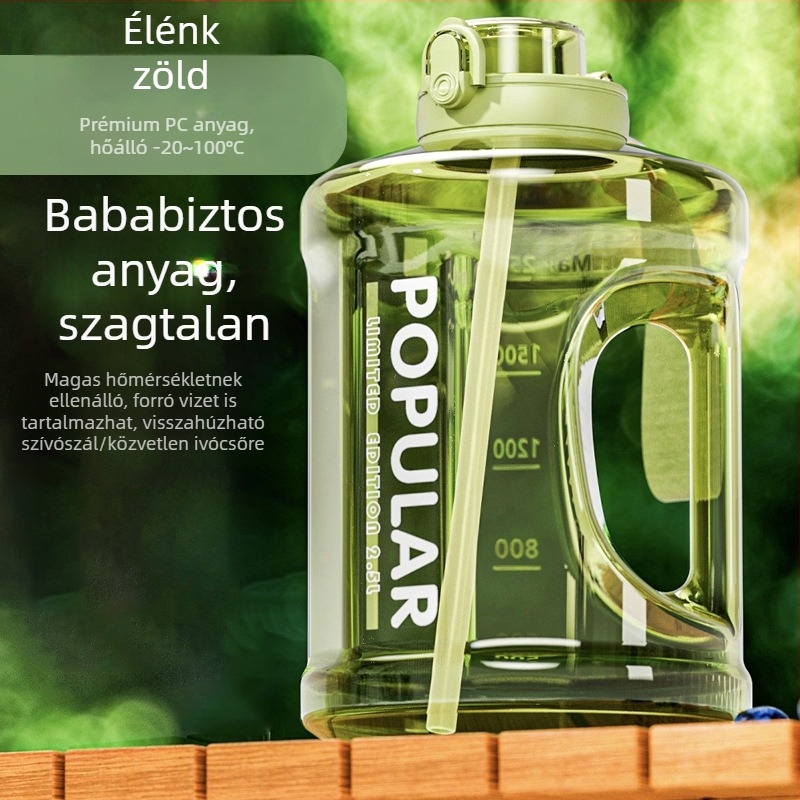Nagy kapacitású sportos vízpalack, uniszex, kültéri edzéshez, hőálló, szívószállal