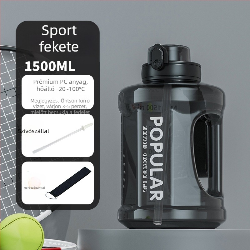 Nagy kapacitású sportos vízpalack, uniszex, kültéri edzéshez, hőálló, szívószállal