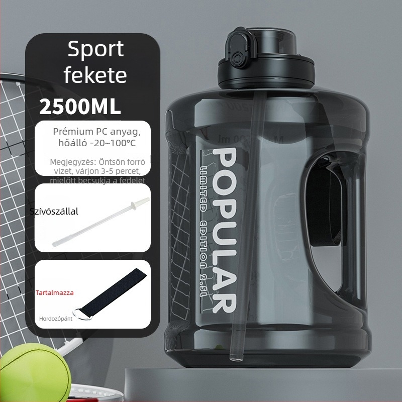 Nagy kapacitású sportos vízpalack, uniszex, kültéri edzéshez, hőálló, szívószállal