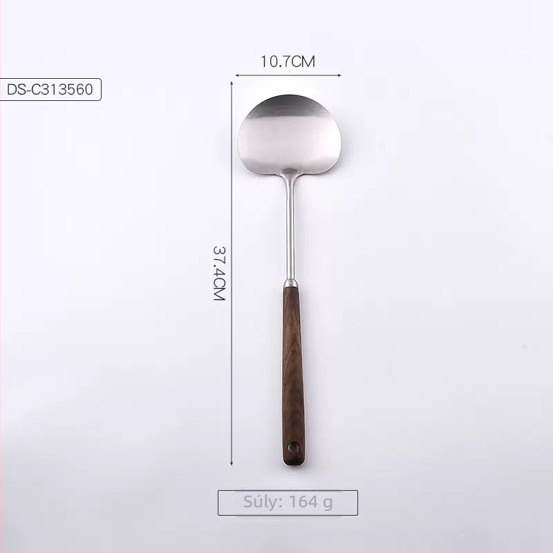 304 rozsdamentes acél konyhai eszközök készlet fa nyéllel, élelmiszer-minőségű spatulák, gomba spatulája, lyukas kanál és leveskanál