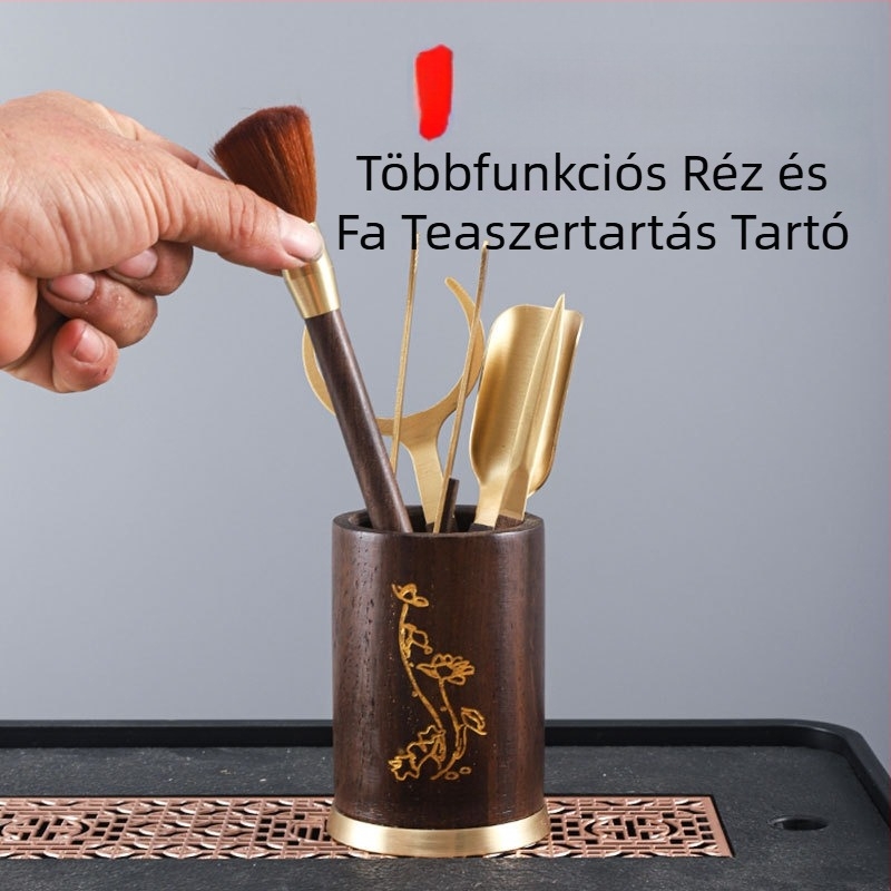 Kung Fu teaceremóniához hat teás eszközök készlet — fa pohár, tea villa, tea kés, tea klipek, tea kanál és teakezelő toll