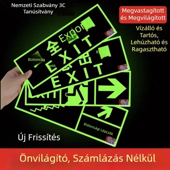 Önmegvilágító 3C tűzvédelmi kijárat jel, fluoreszcens éjszakai fény, falra rögzíthető evakuációs jelölés