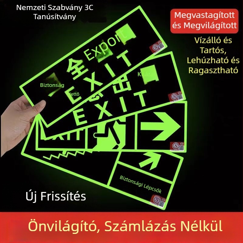 Önmegvilágító 3C tűzvédelmi kijárat jel, fluoreszcens éjszakai fény, falra rögzíthető evakuációs jelölés