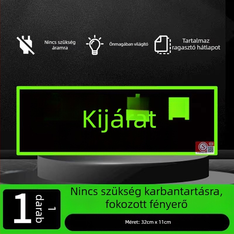 Önmegvilágító 3C tűzvédelmi kijárat jel, fluoreszcens éjszakai fény, falra rögzíthető evakuációs jelölés