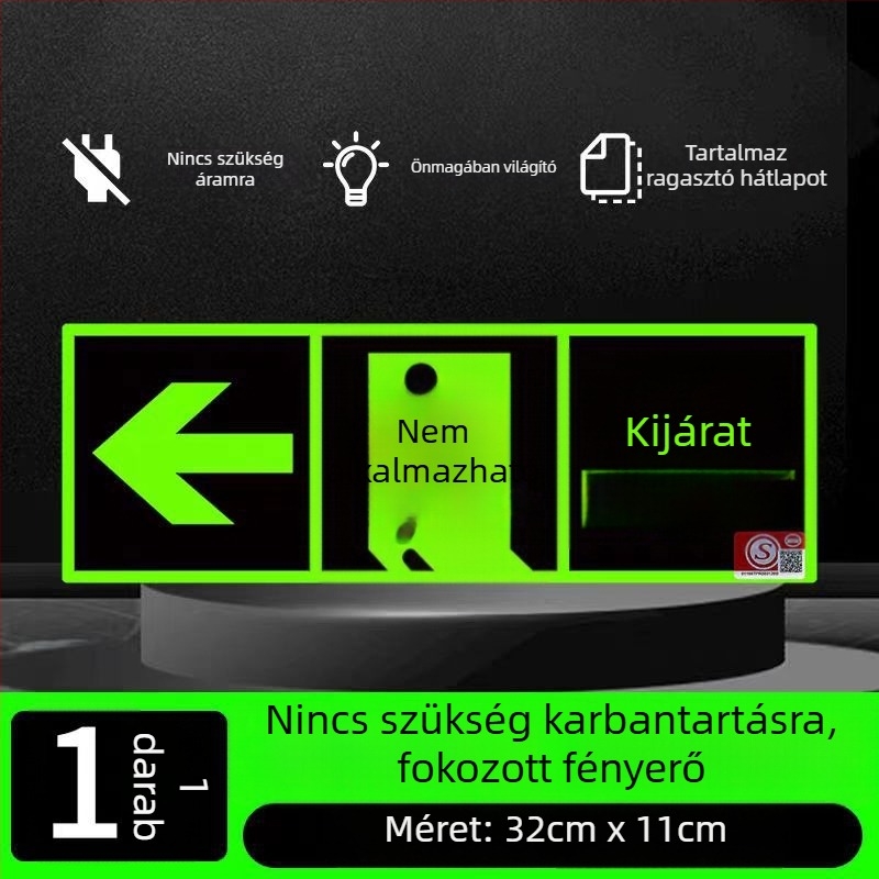 Önmegvilágító 3C tűzvédelmi kijárat jel, fluoreszcens éjszakai fény, falra rögzíthető evakuációs jelölés
