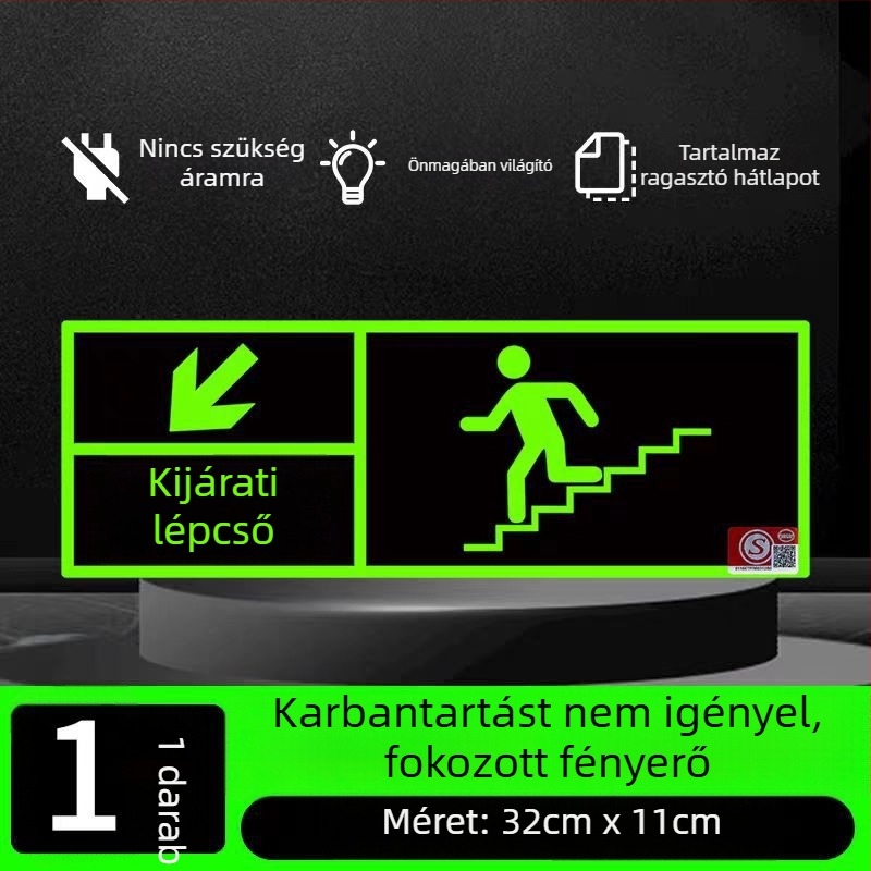 Önmegvilágító 3C tűzvédelmi kijárat jel, fluoreszcens éjszakai fény, falra rögzíthető evakuációs jelölés
