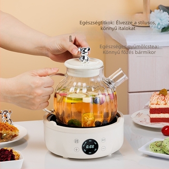 Üvegből készült egészséges teáskanna, előre beállítható melegen tartási funkcióval, 1,2–1,5 L, mikrokontrolleres vezérléssel, 700 W, 220 V