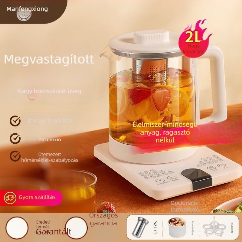 Otthonra és irodába szánt üvegből készült teafőző, többfunkciós, teljesen automata melegen tartó teáskészülék gyümölcs- és virágteákhoz