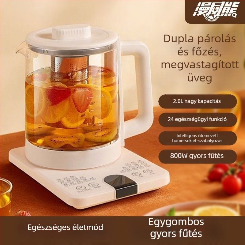 Otthonra és irodába szánt üvegből készült teafőző, többfunkciós, teljesen automata melegen tartó teáskészülék gyümölcs- és virágteákhoz