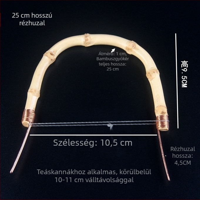 Teáskanna bambuszgyökérrel és rézdrótos fogantyúval, üveg-kerámia testtel, retró vidéki stílus
