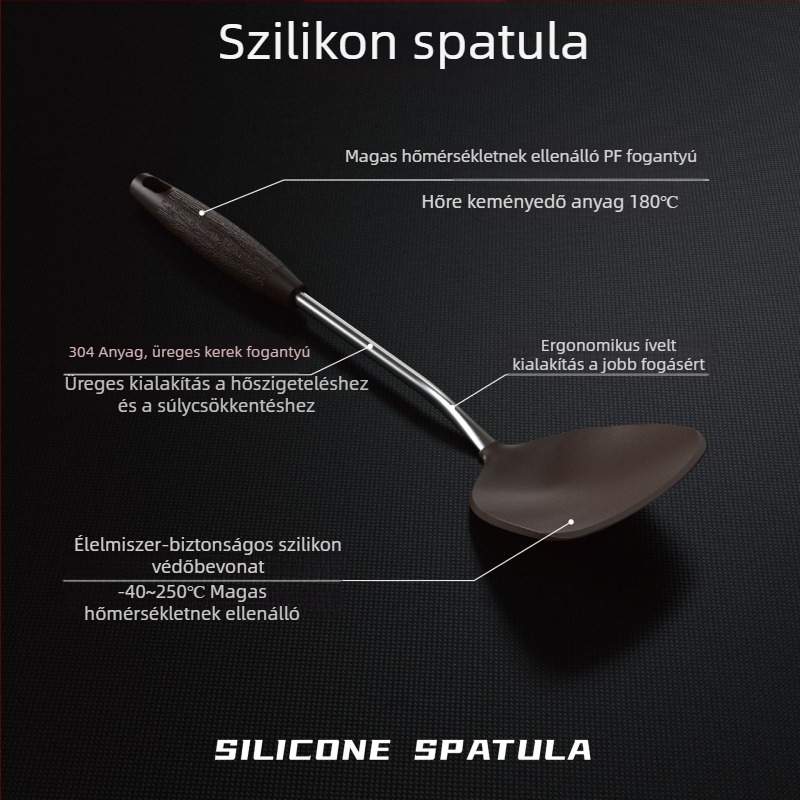 Élelmiszer-minőségű szilikon spatula készlet rozsdamentes acél spatulával – magas hőállóságú konyhai eszközök