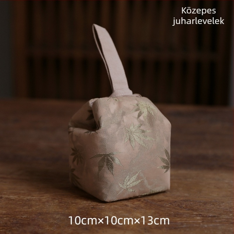 Vastagított, kézzel készített selyembrokát táska teáskanna- és csészetáska, kínai minimalist stílusú, textil utazási tea készlet tároló