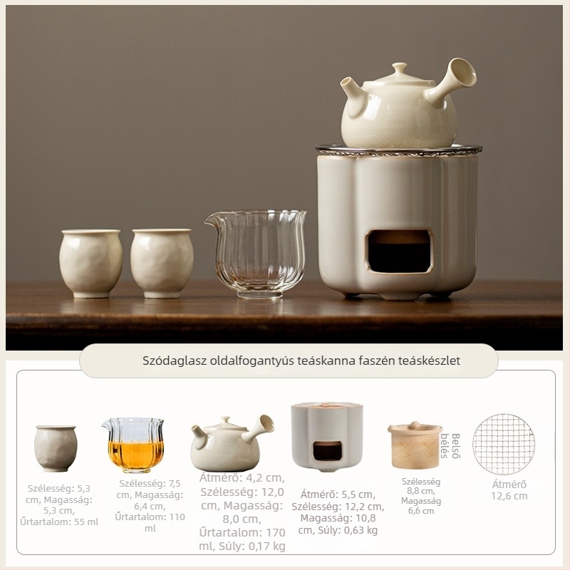 Kompakt kerámia teafőző otthonra, kettős üzemanyaggal (alkohol és szén), teáskannával