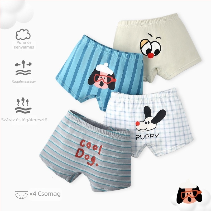 N203 Gyerekeknek boxer briefs, 100% pamut, légáteresztő, tavasz–nyár 2026, nyuszi mintával