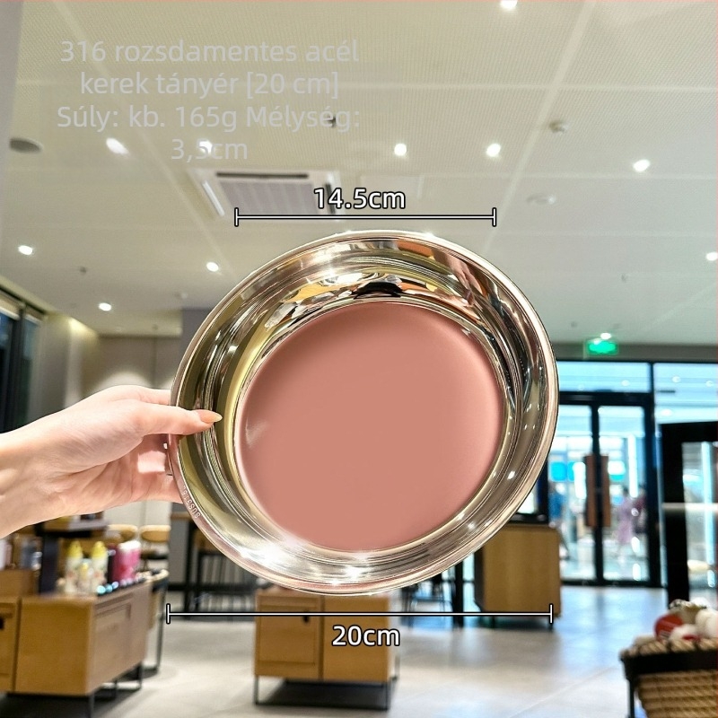 316 rozsdamentes acél kör alakú tál, prémium vastag servírozó tál, tükörfényes felület, háztartási használat