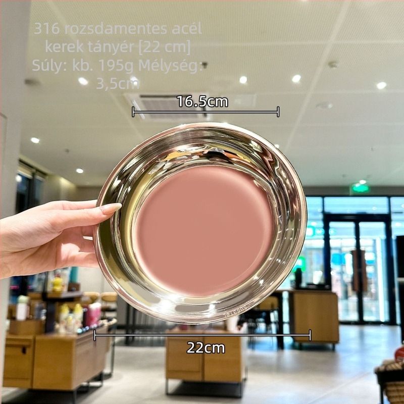 316 rozsdamentes acél kör alakú tál, prémium vastag servírozó tál, tükörfényes felület, háztartási használat